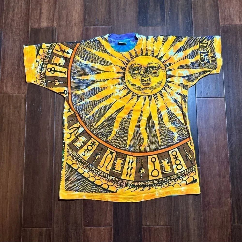 Vintage 90s Double Sided Liquid Blue Sun and Moon Tee